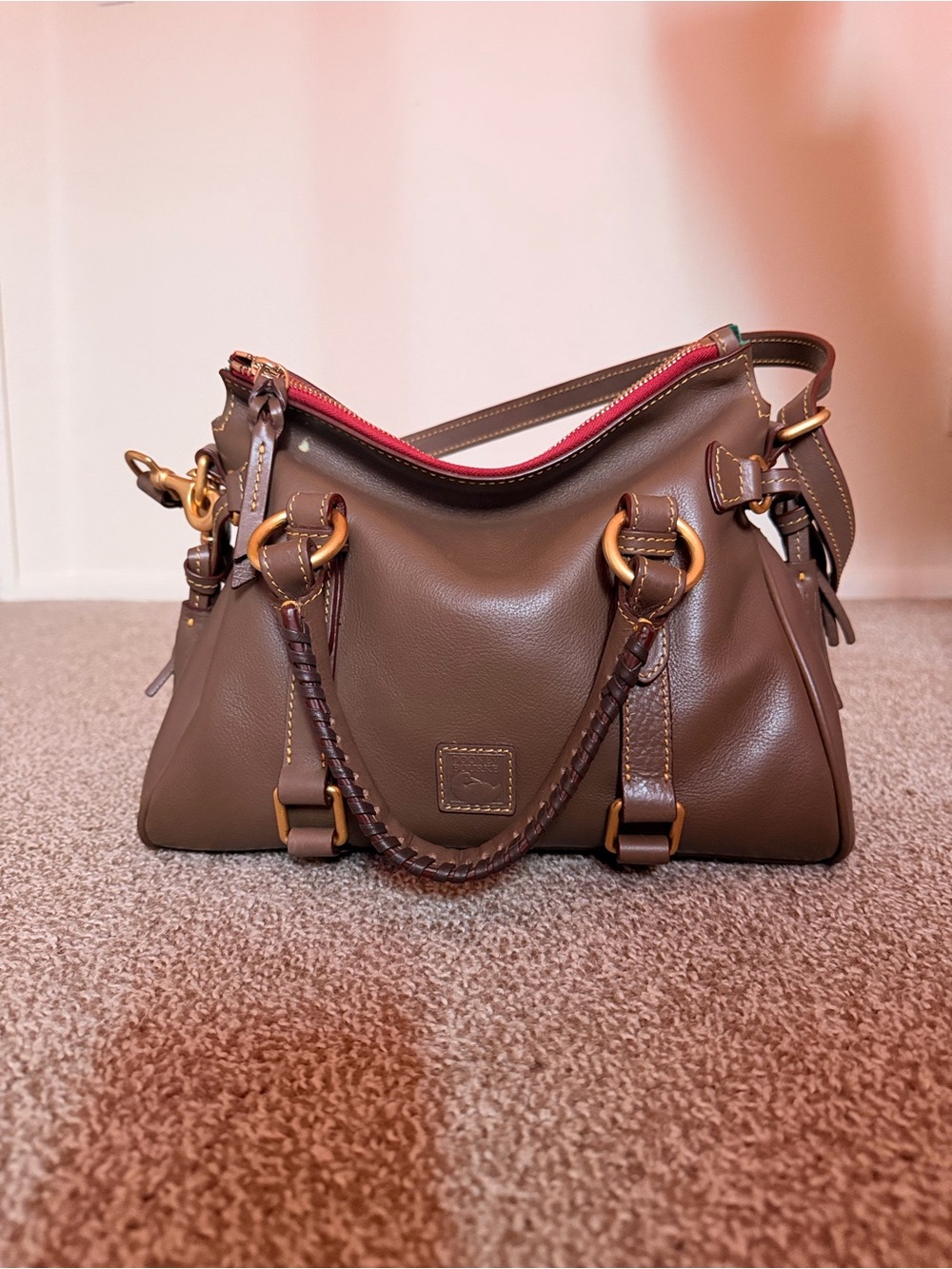 Dooney & Bourke Florentine Satchel in color elephant, regular size.